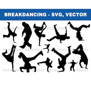 Breakdance Silhouette Pack - 12 Designs | Digitaler Download | Breakdance SVG, Urban Dancing PNG, Body Popping, Hip-Hop-Svg-Grafik