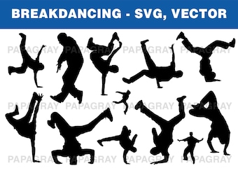 Breakdancing Silhouette Pack - 12 Designs | Digital Download | Breakdancing SVG, Urban Dancing PNG, Body Popping, Hip Hop Svg Graphics