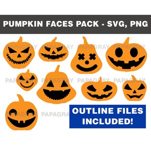 Halloween Pumpkin Faces Pack - 9 Designs | Digital Download | Halloween Pumpkin SVG, Pumpkin PNG, Halloween Pumpkin Vector, Pumpkin Cut File