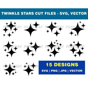 Twinkle Stars SVG Silhouette Pack - 15 Designs | Digital Download | Sparkle Star Shape SVG, Celestial Vector, Glitter Star Cut Files