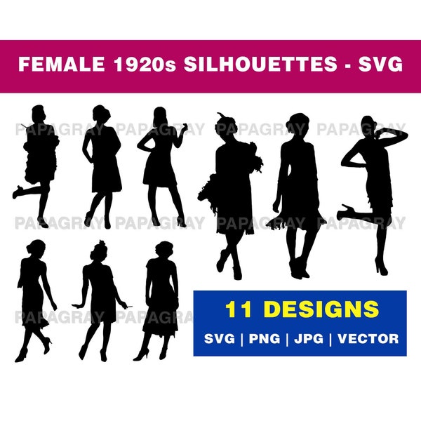 Female 1920s Silhouette Pack - 11 Designs | Digital Download | Lady SVG, Woman Vector, 1920 Women SVG, Female Vector, Roaring Twenties