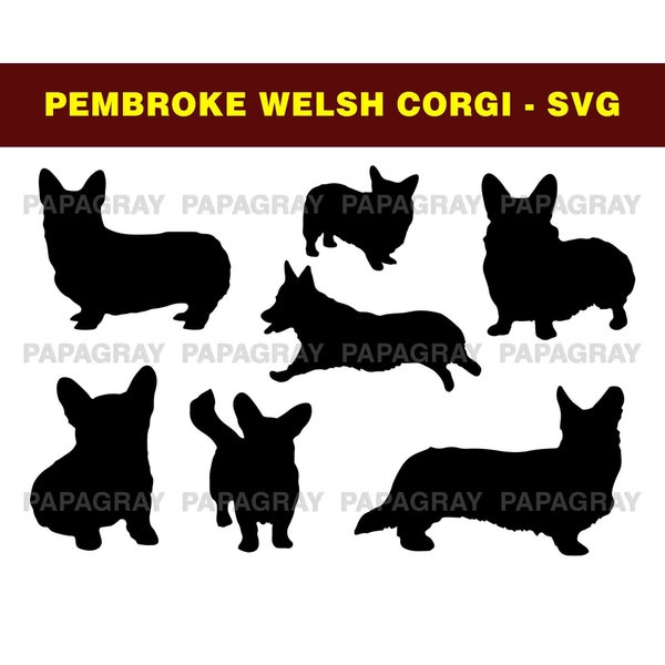 Pembroke Welsh Corgi Dog Silhouette Pack - 7 Designs | Digital Download | Pembroke Welsh Corgi SVG, Pembroke Welsh Corgi Dog PNG, Dog Vector