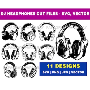 DJ Headphones SVG Cut Files - 11 Designs | Digital Download | Earphones Vector, Music Headset Graphic, Audio headphones Cut File