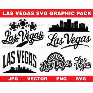 Ensemble de 7 modèles d'illustrations vectorielles SVG Skyline de Las Vegas | Téléchargement numérique | Vecteur de l'état du Nevada, silhouette de la ville, fichier de coupe SVG