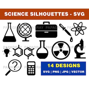 Science SVG Silhouette Pack - 14 Designs | Digital Download | Biology, Chemistry, Physics, Scientific Vector, Science Icons