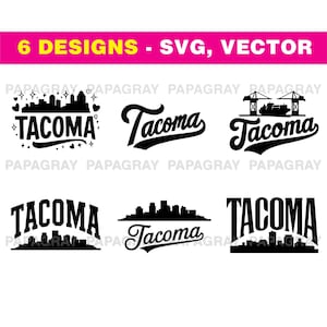 Tacoma Skyline SVG Vector Bundle - 6 Designs | Digital Download | Tacoma Silhouette, SVG Cut File, Tacoma Washington Illustration