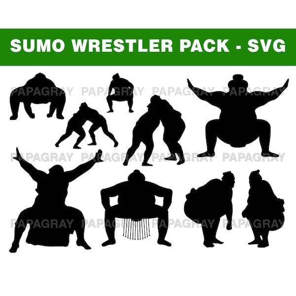 Sumo Wrestler Silhouette Pack - 8 Designs | Digital Download | Sumo SVG, Sumo Wrestling PNG, Sumo Wrestler JPG, Sumo Graphic Japan