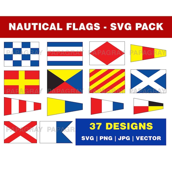 Nautical Flag Shapes SVG Graphic - 37 Designs | Digital Download | Nautical Flag PNG, Boat Flag Vector Graphic, Ship Flags SVG