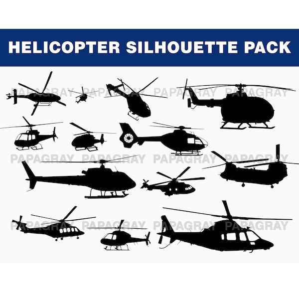 Hubschrauber Silhouette Pack - 15 Designs | Digitaler Download | Hubschrauber SVG, Hubschrauber PNG, Hubschrauber JPG, Hubschrauber Silhouette Designs