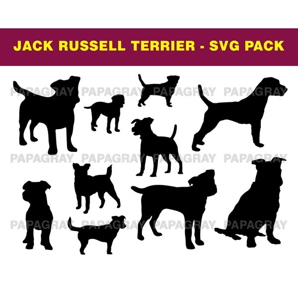 Jack Russell Terrier Dog Silhouette Pack - 10 Designs | Digital Download | Jack Russell Terrier SVG, Jack Russell Terrier PNG, Dog Vector