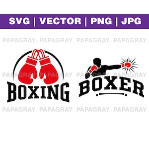 Paquete vectorial SVG de boxeo - 2 diseños / Descarga digital / Boxer Clipart, Ilustración de peso pesado, Peso crucero, Deporte de peso medio