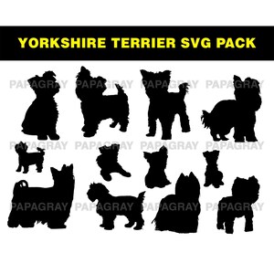 Yorkshire Terrier Dog SVG Silhouette Pack - 15 projektów | Pobieranie cyfrowe | Yorkshire Terrier Dog Vector, Dog Cut File