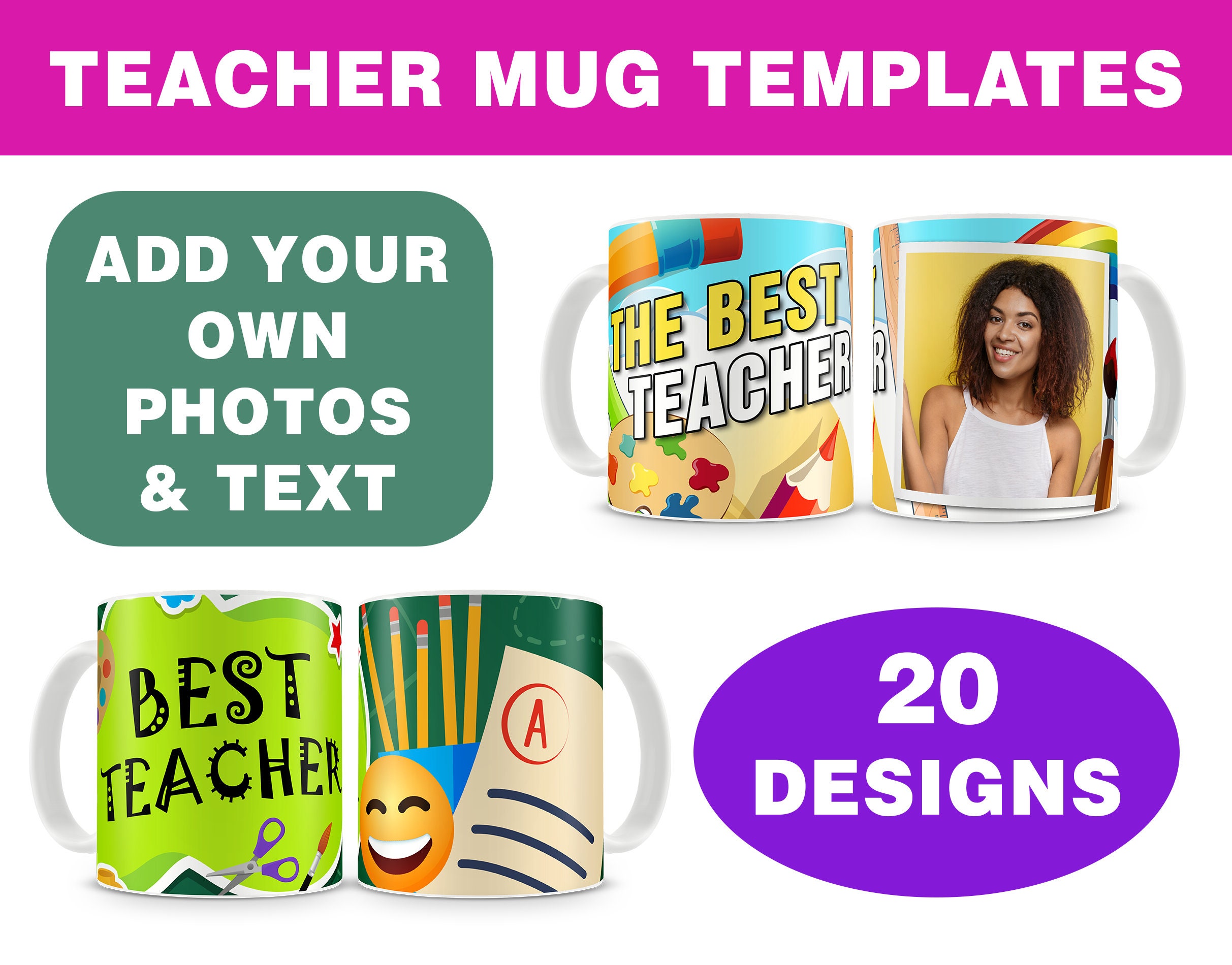 Teacher Mug Sublimation Templates 20 Design BUNDLE Mug Etsy