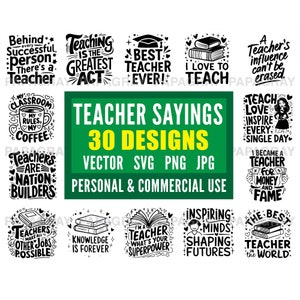 Lehrer Sprüche SVG Vektor Bundle - 30 Designs | Digitaler Download | Lehr-Zitate, Erzieher-Sprüche, Dozent-Illustrationen, Bildung