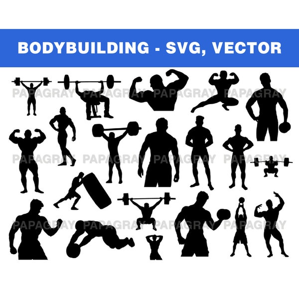 Body Building Silhouette Pack - 20 Designs | Digitaler Download | Bodybuildung svg, Gewichtheben svg, Kraftdreikampf, Gym Vektor-Grafik