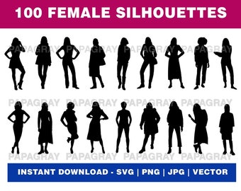 100 Female Silhouette Pack - 100 Designs | Digital Download | Female SVG, Woman Vector, Lady PNG, Female Vector, Female Shape, Lady Outline