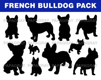 French Bulldog Silhouette Pack - 11 Designs | Digital Download | French Bulldog SVG, English Bulldog PNG, French Bulldog Canine Vector