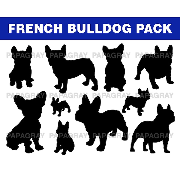 French Bulldog Silhouette Pack - 11 Designs | Digital Download | French Bulldog SVG, English Bulldog PNG, French Bulldog Canine Vector