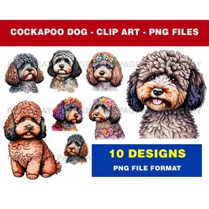 Cockapoo Dog-clipartpakket - 10 ontwerpen | Digitale download | Cockapoo-clipart, Cockapoo Canine-png, transparante achtergrond