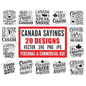Kanada Sprüche SVG Bundle - 20 Designs | Digitaler Download | Kanadische Redewendungen, Ahornblatt Grafikdesigns, Kanada Clipart Illustrationen