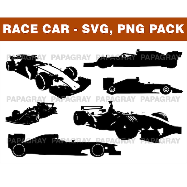 Race Car Silhouette Pack - 6 Designs | Digital Download | Race Car SVG, Race Car PNG, Race Car Vector, Racing Car Cut File, Motorsport svg