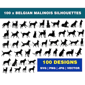 Belgischer Malinois Hund Silhouette Pack - 100 Designs | Digitaler Download | Belgischer Malinois SVG, Hund Silhouette MEGA PACK, Hund Vektor