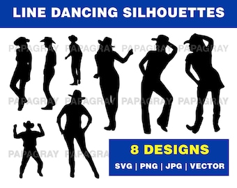 Line Dancing Silhouette Pack - 8 Designs | Digital Download | Cowboy Line Dancing SVG, Dancing Vector