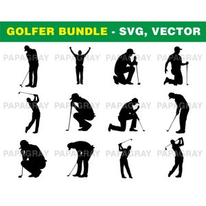 14 Male Golfer Silhouette SVG Vector Bundle | Digital Download | Golf Player Clipart, Golf Game, Putting, Driving Range Illustrations