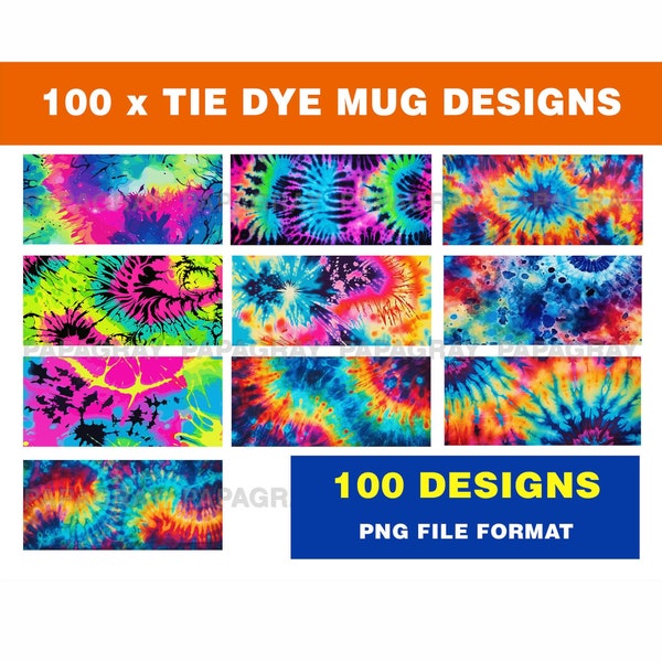 Tie Dye Mug Templates - 100 Designs | Digital Download | Psychedelic Tie Dye Cup Templates for Sublimation, Tie Dye 11oz Mug Wraps