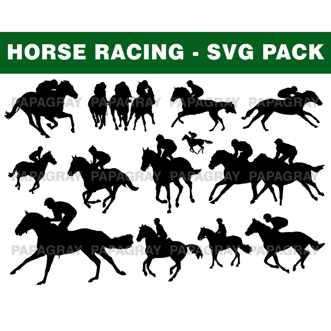 Horse Racing Silhouette Pack 13 Designs Digital Download Horse Racing