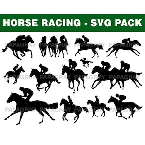 Pferderennen Silhouette Pack - 13 Designs | Digitaler Download | Pferderennen SVG, Pferderennen PNG, Pferderennen Vektor, Pferd Jockey svg