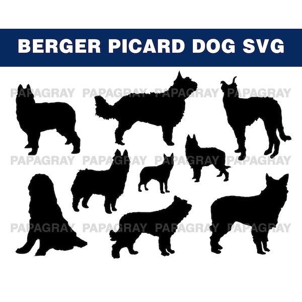 Berger Picard Dog Silhouette Pack - 10 Designs | Digital Download | Berger Picard Dog SVG, Berger Picard SVG, Berger Picard Dog PNG Graphics