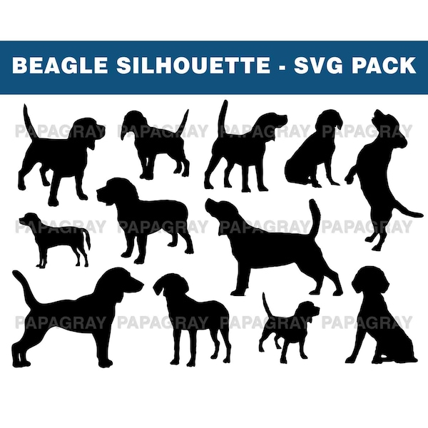 Beagle Dog SVG Silhouette Pack - 14 Designs | Digital Download | Beagle Dog SVG, Beagle Dog PNG, Beagle Vector, Beagle Silhouette