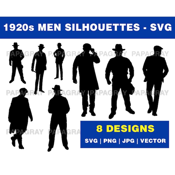 Mens 1920s Silhouette Pack - 8 Designs | Digital Download | Man SVG, 1920 SVG, Gentleman Vector, Male 1920s PNG, Roaring Twenties