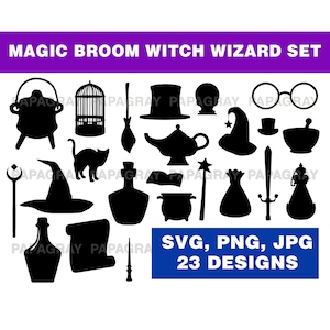 Magic Broom Witch Wizard Pack - 23 Designs | Digital Download | Wizard SVG, Witch PNG, Halloween Spider, Broom Svg, Magic Svg, Wizard Set