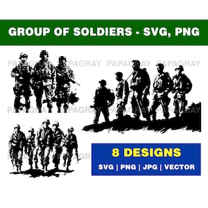 Group of Soldiers SVG Silhouette Pack - 8 Designs | Digital Download | Army Vector, Military Graphic, Soldier PNG Cut File