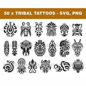 Tribal Tattoos SVG-Pack - 50 Designs | Digitaler Download | Stammestattoos, Stammeskunst SVG, Tribal Tattoo Grafikdesign