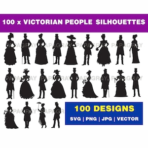 100 Victoriaanse silhouetten mensen | Digitale download | Victoriaanse mensen SVG, persoon silhouet MEGA PACK, Victoriaanse vectoren