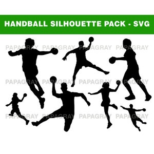 Handball Silhouette Pack - 6 Designs | Digital Download | Handball SVG, Handball PNG, Handball Vector Graphic, Handball Sport Silhouettes
