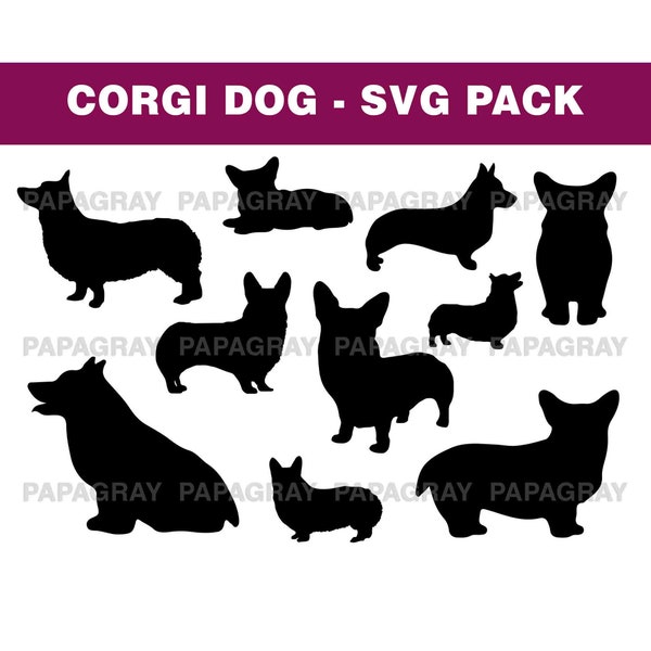 Corgi Dog SVG Silhouette Pack - 10 Designs | Digital Download | Corgi SVG, Corgi Dog PNG, Corgi Dog Shape, Corgi Dog Graphics