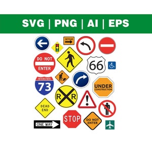 道路標識 SVG ベクター パック - 21 のデザイン | デジタル ダウンロード | 高速道路 SVG、交通標識、一時停止標識、ルート 66 標識、高速道路ベクター グラフィックス