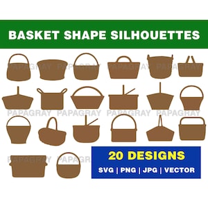 Pacchetto silhouette SVG di forme di cestino - 20 design / Download digitale / Cestino PNG, Cestino vettoriale, Grafica di forma di cestino