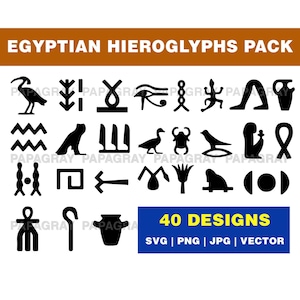 Egyptian Hieroglyphs Pack - 40 Designs | Digital Download | Egyptian SVG, Hieroglyphs Vector Bundle, Egyptian Symbols, Egyptian Letters