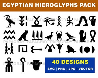 Egyptian Hieroglyphs Pack - 40 Designs | Digital Download | Egyptian SVG, Hieroglyphs Vector Bundle, Egyptian Symbols, Egyptian Letters