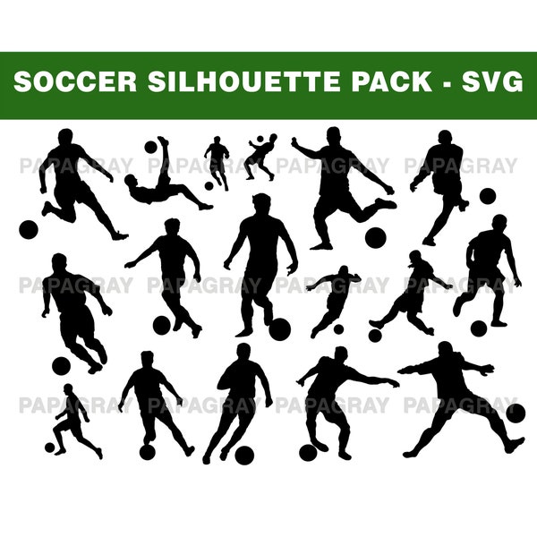 Soccer SVG Silhouette Pack - 17 Designs | Digital Download | Footy PNG, Soccer Vector Graphic, Football SVG, Futbol Vector