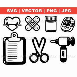 Nurse SVG Vector Bundle - 10 Designs | Digital Download | Nursing Cut Files, Healthcare Graphics, Nurse Vector, Thermometer, Wound Care SVG