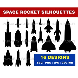 Space Rocket SVG Silhouette Pack - 16 Designs | Digital Download | Space Rocket PNG, Space Rockets Vector, Space Rocket Graphic