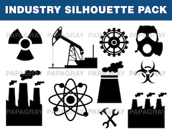 Industry Silhouette Pack - 10 Designs | Digital Download | Industry SVG, Industrial PNG, Industry JPG, Industry Graphic, Industrial Svg