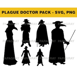 Plague Doctor Silhouette Pack - 6 Designs | Digital Download | Plague Doctor SVG, Halloween Svg, Plague Doctor  PNG, Plague Vector Graphic