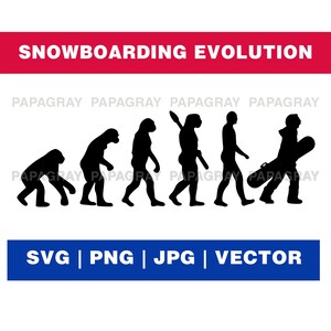 Snowboarding SVG Evolution Graphic | Digital Download | Snowboarder PNG, Snowboarding Silhouette, Snowboarder Human Evolution, Snowboarder